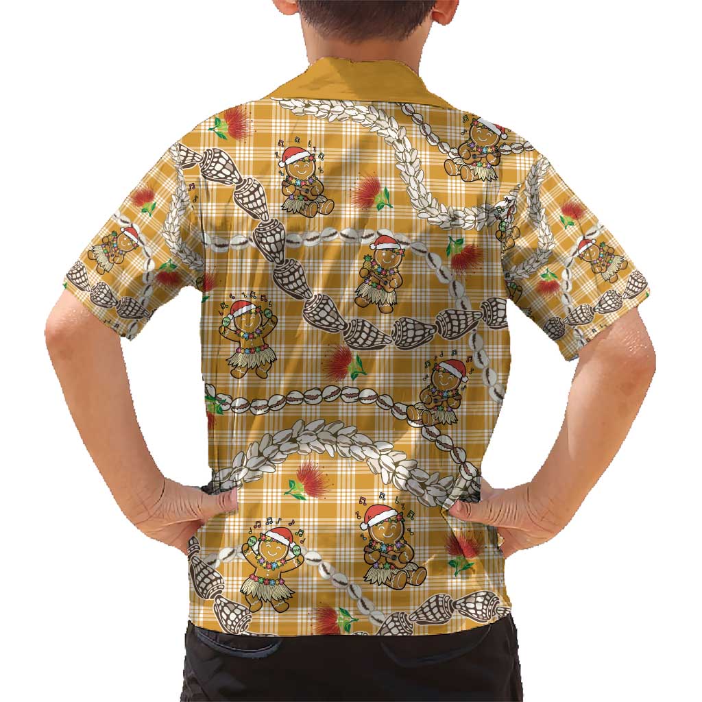 Gold Palaka Hawaii Mele Kalikimaka Hawaiian Shirt Ohia Lehua Shell Leis Funny Gingerbread Santa - Polynesian Pride