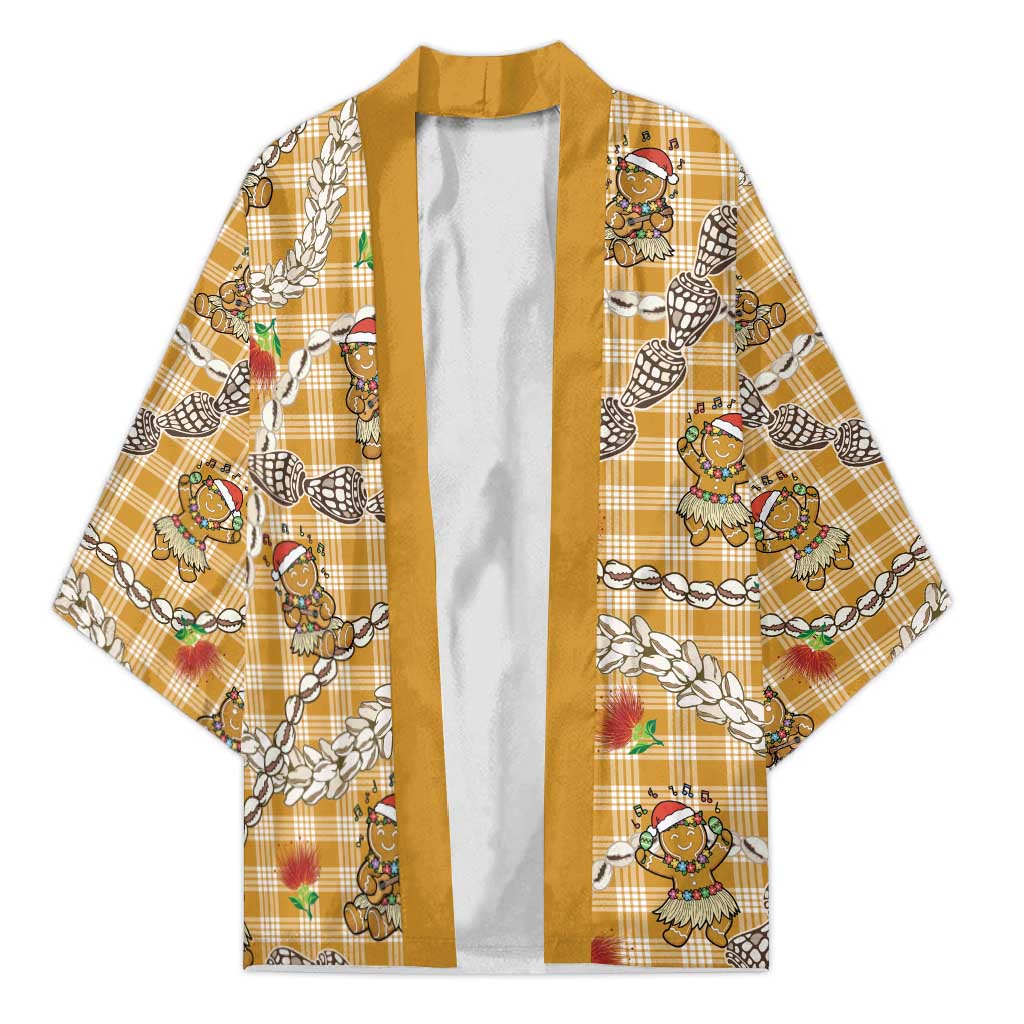 Gold Palaka Hawaii Mele Kalikimaka Kimono Ohia Lehua Shell Leis Funny Gingerbread Santa LT14 Unisex Gold - Polynesian Pride