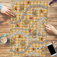 Gold Palaka Hawaii Mele Kalikimaka Puzzle Ohia Lehua Shell Leis Funny Gingerbread Santa - Polynesian Pride