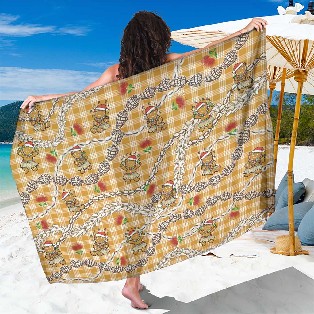 Gold Palaka Hawaii Mele Kalikimaka Sarong Ohia Lehua Shell Leis Funny Gingerbread Santa LT14 One Size 44 x 66 inches Gold - Polynesian Pride