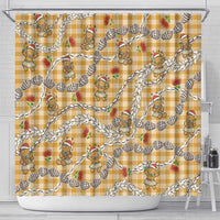 Gold Palaka Hawaii Mele Kalikimaka Shower Curtain Ohia Lehua Shell Leis Funny Gingerbread Santa - Polynesian Pride