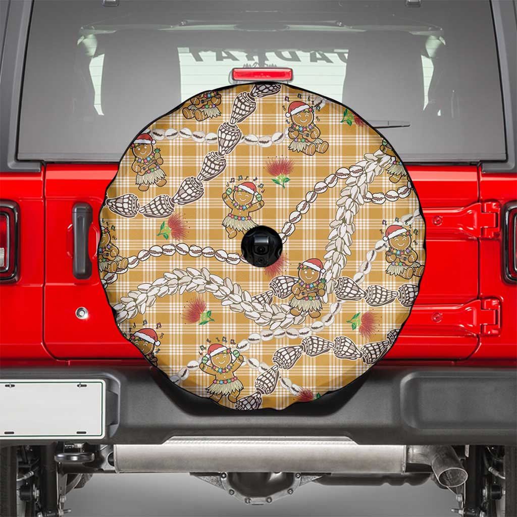 Gold Palaka Hawaii Mele Kalikimaka Spare Tire Cover Ohia Lehua Shell Leis Funny Gingerbread Santa - Polynesian Pride