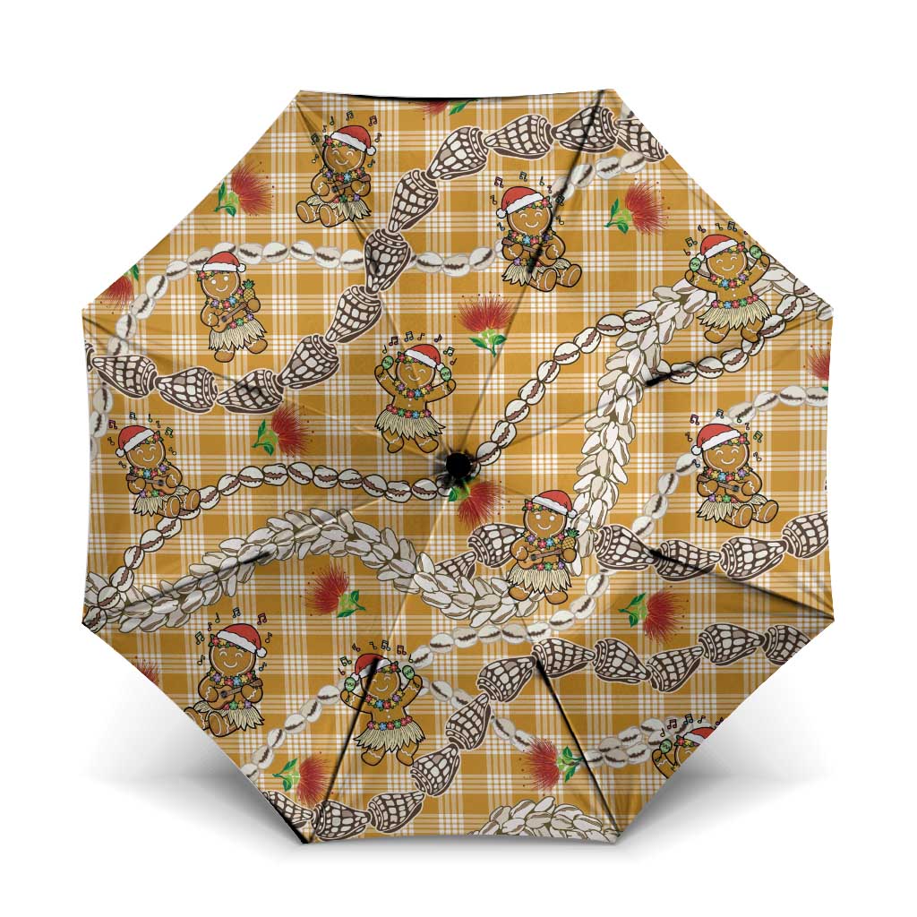 Gold Palaka Hawaii Mele Kalikimaka Umbrella Ohia Lehua Shell Leis Funny Gingerbread Santa LT14 One Size Folded 11.42 inch Opened Diameter 37.4 inch Gold - Polynesian Pride