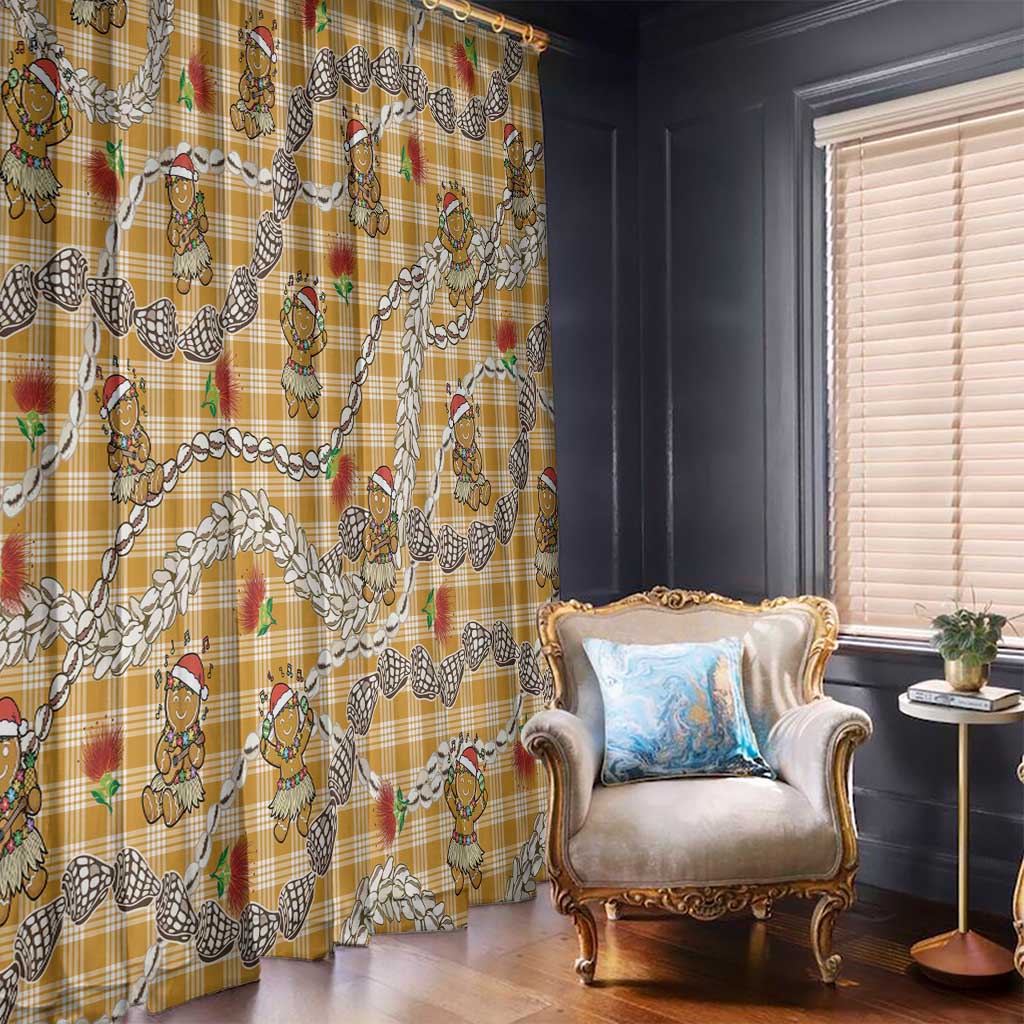 Gold Palaka Hawaii Mele Kalikimaka Window Curtain Ohia Lehua Shell Leis Funny Gingerbread Santa - Polynesian Pride