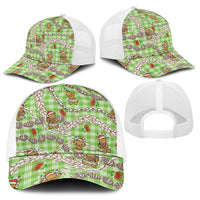 Green Palaka Hawaii Mele Kalikimaka Baseball Net Cap Ohia Lehua Shell Leis Funny Gingerbread Santa - Polynesian Pride