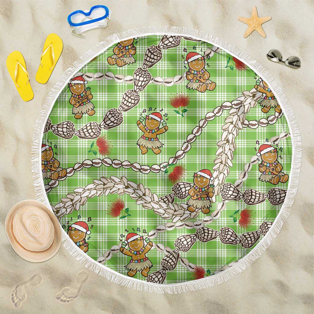 Green Palaka Hawaii Mele Kalikimaka Beach Blanket Ohia Lehua Shell Leis Funny Gingerbread Santa LT14 One Size 150cm Green - Polynesian Pride