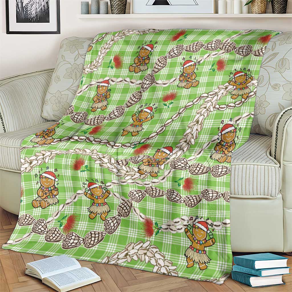 Green Palaka Hawaii Mele Kalikimaka Blanket Ohia Lehua Shell Leis Funny Gingerbread Santa - Polynesian Pride