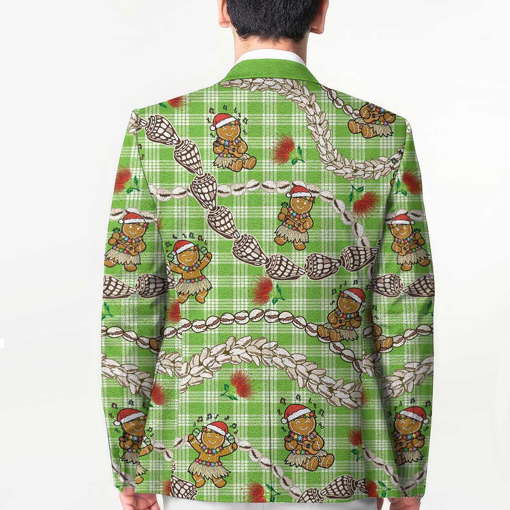 Green Palaka Hawaii Mele Kalikimaka Blazer Ohia Lehua Shell Leis Funny Gingerbread Santa - Polynesian Pride