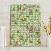 Green Palaka Hawaii Mele Kalikimaka Canvas Wall Art Ohia Lehua Shell Leis Funny Gingerbread Santa - Polynesian Pride