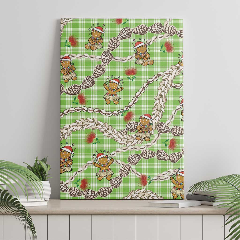 Green Palaka Hawaii Mele Kalikimaka Canvas Wall Art Ohia Lehua Shell Leis Funny Gingerbread Santa - Polynesian Pride