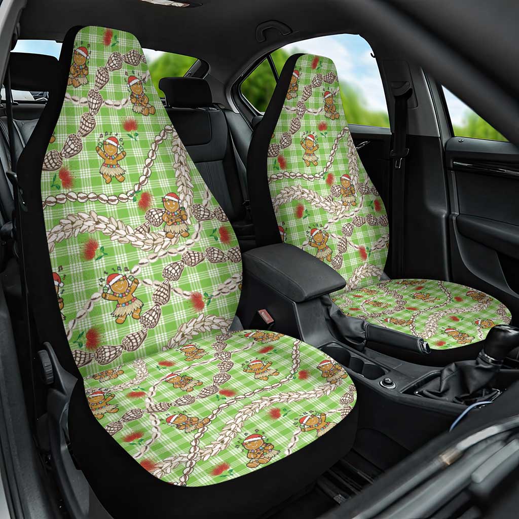 Green Palaka Hawaii Mele Kalikimaka Car Seat Cover Ohia Lehua Shell Leis Funny Gingerbread Santa - Polynesian Pride