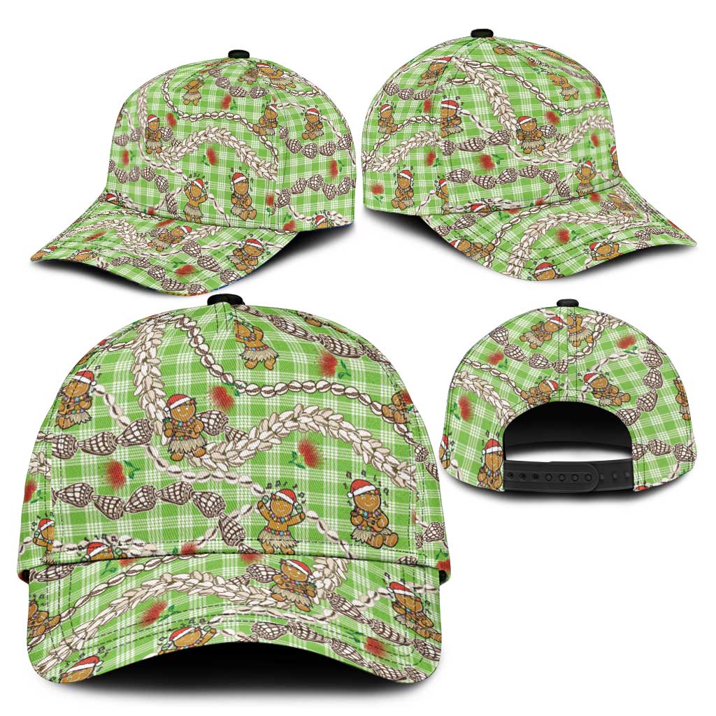 Green Palaka Hawaii Mele Kalikimaka Classic Cap Ohia Lehua Shell Leis Funny Gingerbread Santa - Polynesian Pride