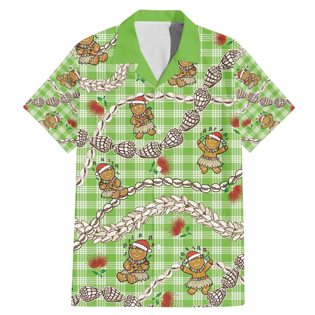 Green Palaka Hawaii Mele Kalikimaka Family Matching Mermaid Dress and Hawaiian Shirt Ohia Lehua Shell Leis Funny Gingerbread Santa - Polynesian Pride