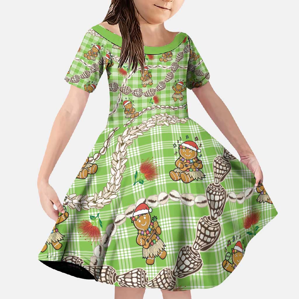 Green Palaka Hawaii Mele Kalikimaka Family Matching Summer Maxi Dress and Hawaiian Shirt Ohia Lehua Shell Leis Funny Gingerbread Santa - Polynesian Pride