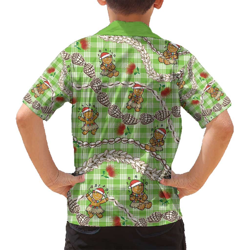 Green Palaka Hawaii Mele Kalikimaka Family Matching Tank Maxi Dress and Hawaiian Shirt Ohia Lehua Shell Leis Funny Gingerbread Santa - Polynesian Pride