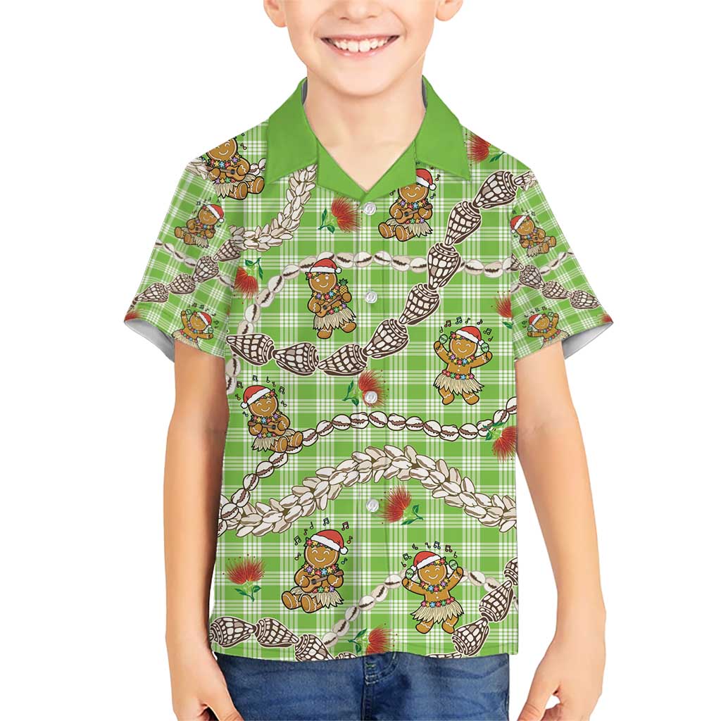 Green Palaka Hawaii Mele Kalikimaka Hawaiian Shirt Ohia Lehua Shell Leis Funny Gingerbread Santa - Polynesian Pride