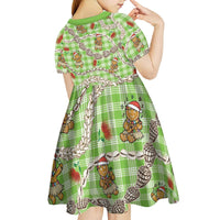 Green Palaka Hawaii Mele Kalikimaka Kid Short Sleeve Dress Ohia Lehua Shell Leis Funny Gingerbread Santa - Polynesian Pride