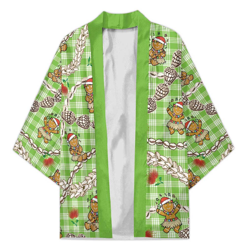 Green Palaka Hawaii Mele Kalikimaka Kimono Ohia Lehua Shell Leis Funny Gingerbread Santa LT14 Unisex Green - Polynesian Pride