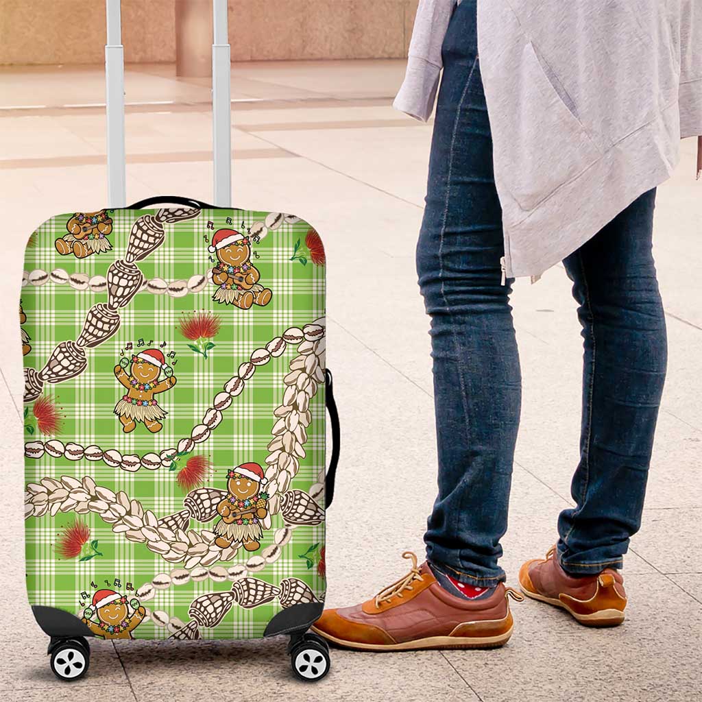Green Palaka Hawaii Mele Kalikimaka Luggage Cover Ohia Lehua Shell Leis Funny Gingerbread Santa - Polynesian Pride