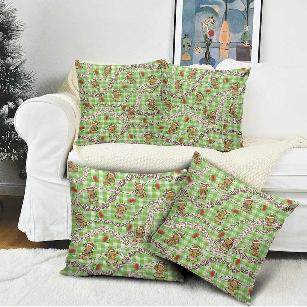 Green Palaka Hawaii Mele Kalikimaka Pillow Cover Ohia Lehua Shell Leis Funny Gingerbread Santa - Polynesian Pride