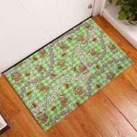 Green Palaka Hawaii Mele Kalikimaka Rubber Doormat Ohia Lehua Shell Leis Funny Gingerbread Santa - Polynesian Pride