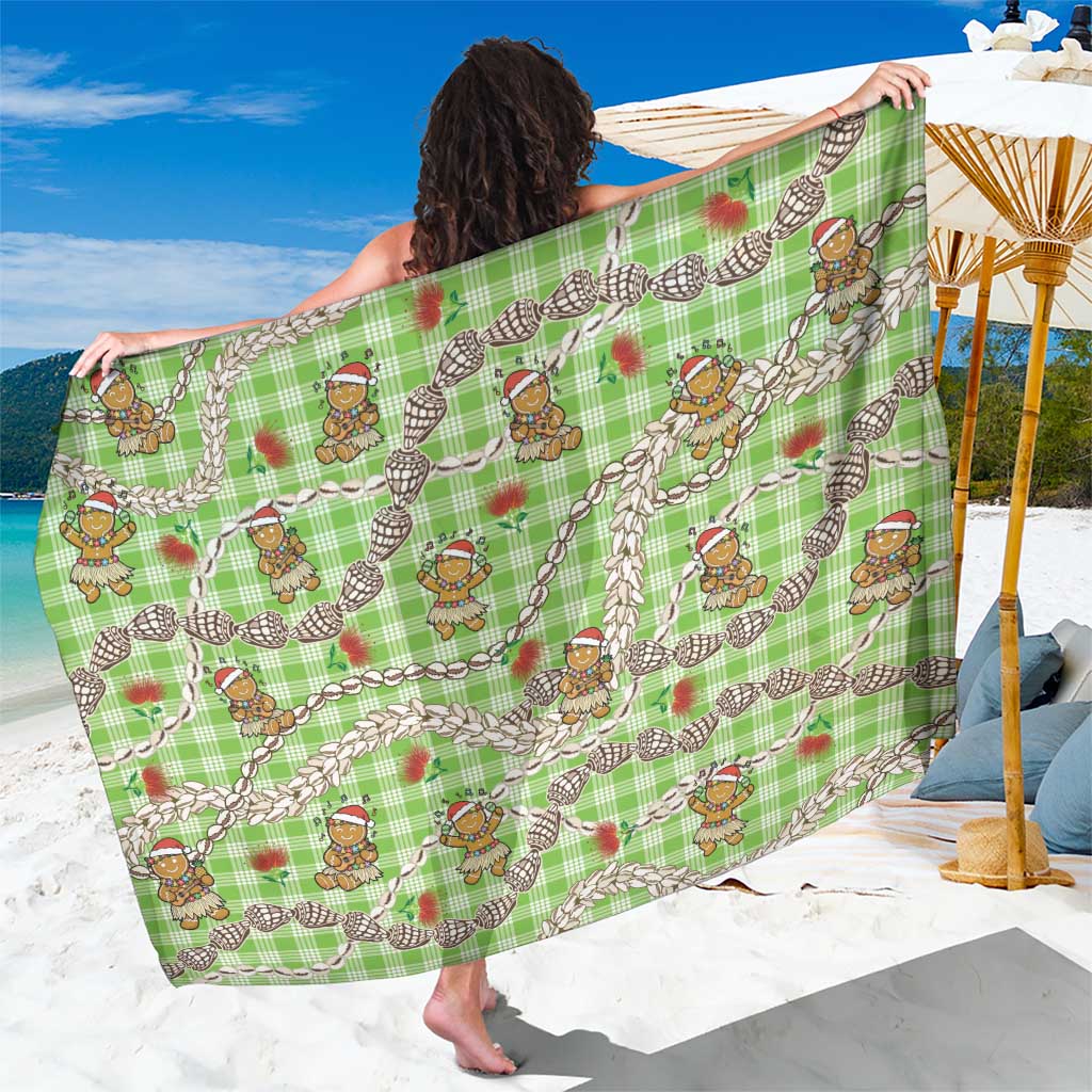 Green Palaka Hawaii Mele Kalikimaka Sarong Ohia Lehua Shell Leis Funny Gingerbread Santa LT14 One Size 44 x 66 inches Green - Polynesian Pride