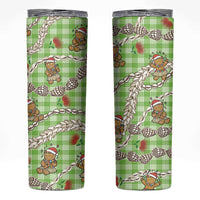 Green Palaka Hawaii Mele Kalikimaka Skinny Tumbler Ohia Lehua Shell Leis Funny Gingerbread Santa - Polynesian Pride