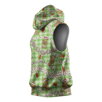 Green Palaka Hawaii Mele Kalikimaka Sleeveless Hoodie Ohia Lehua Shell Leis Funny Gingerbread Santa - Polynesian Pride