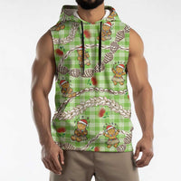 Green Palaka Hawaii Mele Kalikimaka Sleeveless Hoodie Ohia Lehua Shell Leis Funny Gingerbread Santa - Polynesian Pride