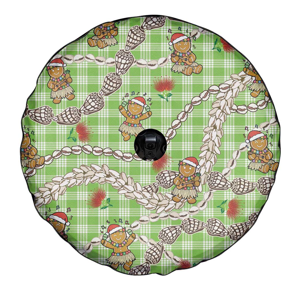 Green Palaka Hawaii Mele Kalikimaka Spare Tire Cover Ohia Lehua Shell Leis Funny Gingerbread Santa - Polynesian Pride