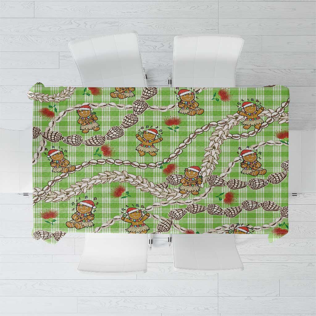Green Palaka Hawaii Mele Kalikimaka Tablecloth Ohia Lehua Shell Leis Funny Gingerbread Santa - Polynesian Pride