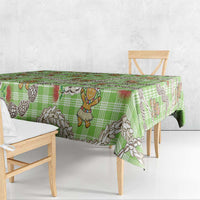 Green Palaka Hawaii Mele Kalikimaka Tablecloth Ohia Lehua Shell Leis Funny Gingerbread Santa - Polynesian Pride