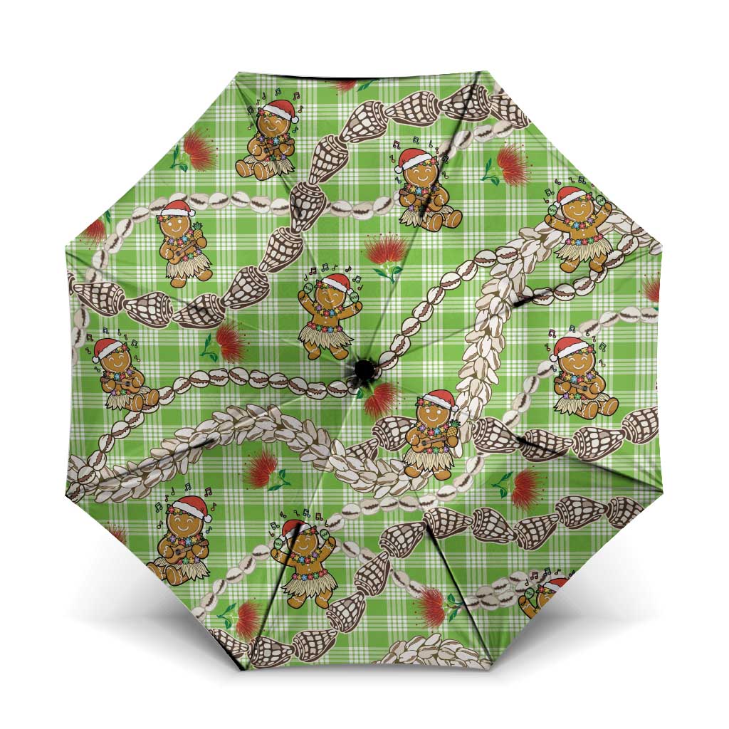 Green Palaka Hawaii Mele Kalikimaka Umbrella Ohia Lehua Shell Leis Funny Gingerbread Santa LT14 One Size Folded 11.42 inch Opened Diameter 37.4 inch Green - Polynesian Pride