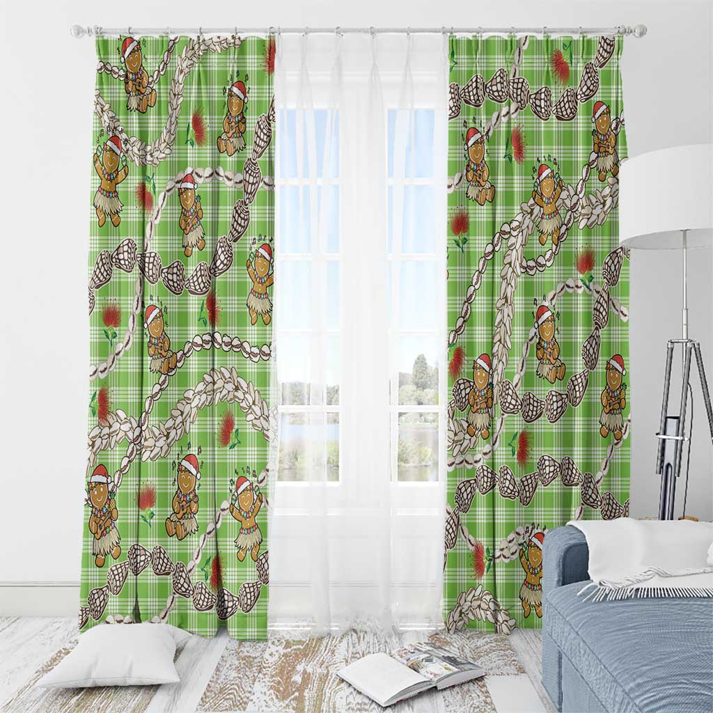 Green Palaka Hawaii Mele Kalikimaka Window Curtain Ohia Lehua Shell Leis Funny Gingerbread Santa - Polynesian Pride