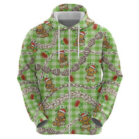Green Palaka Hawaii Mele Kalikimaka Zip Hoodie Ohia Lehua Shell Leis Funny Gingerbread Santa - Polynesian Pride