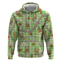 Green Palaka Hawaii Mele Kalikimaka Zip Hoodie Ohia Lehua Shell Leis Funny Gingerbread Santa - Polynesian Pride