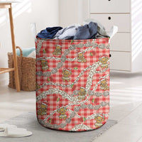 Red Palaka Hawaii Mele Kalikimaka Laundry Basket Ohia Lehua Shell Leis Funny Gingerbread Santa - Polynesian Pride