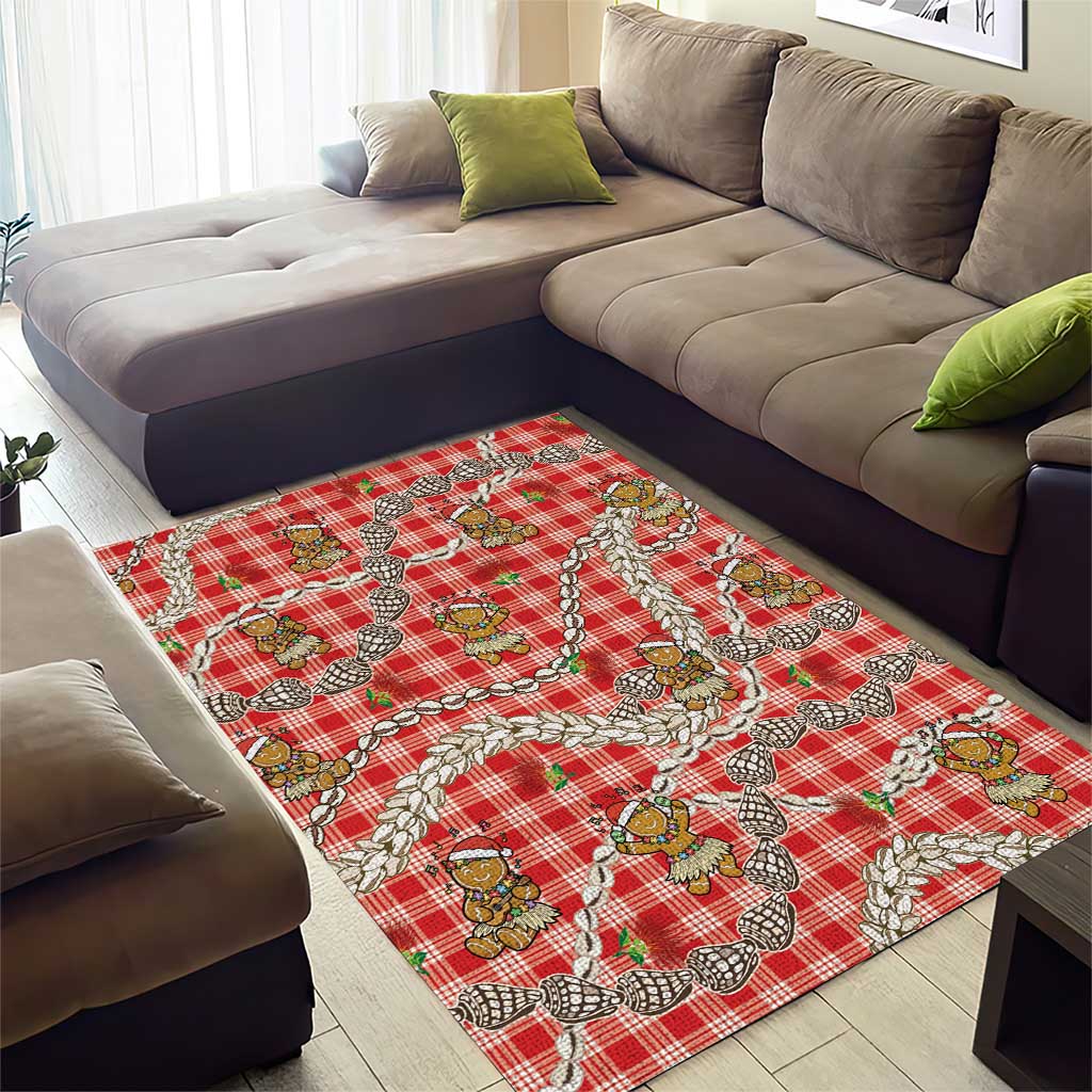 Red Palaka Hawaii Mele Kalikimaka Area Rug Ohia Lehua Shell Leis Funny Gingerbread Santa - Polynesian Pride
