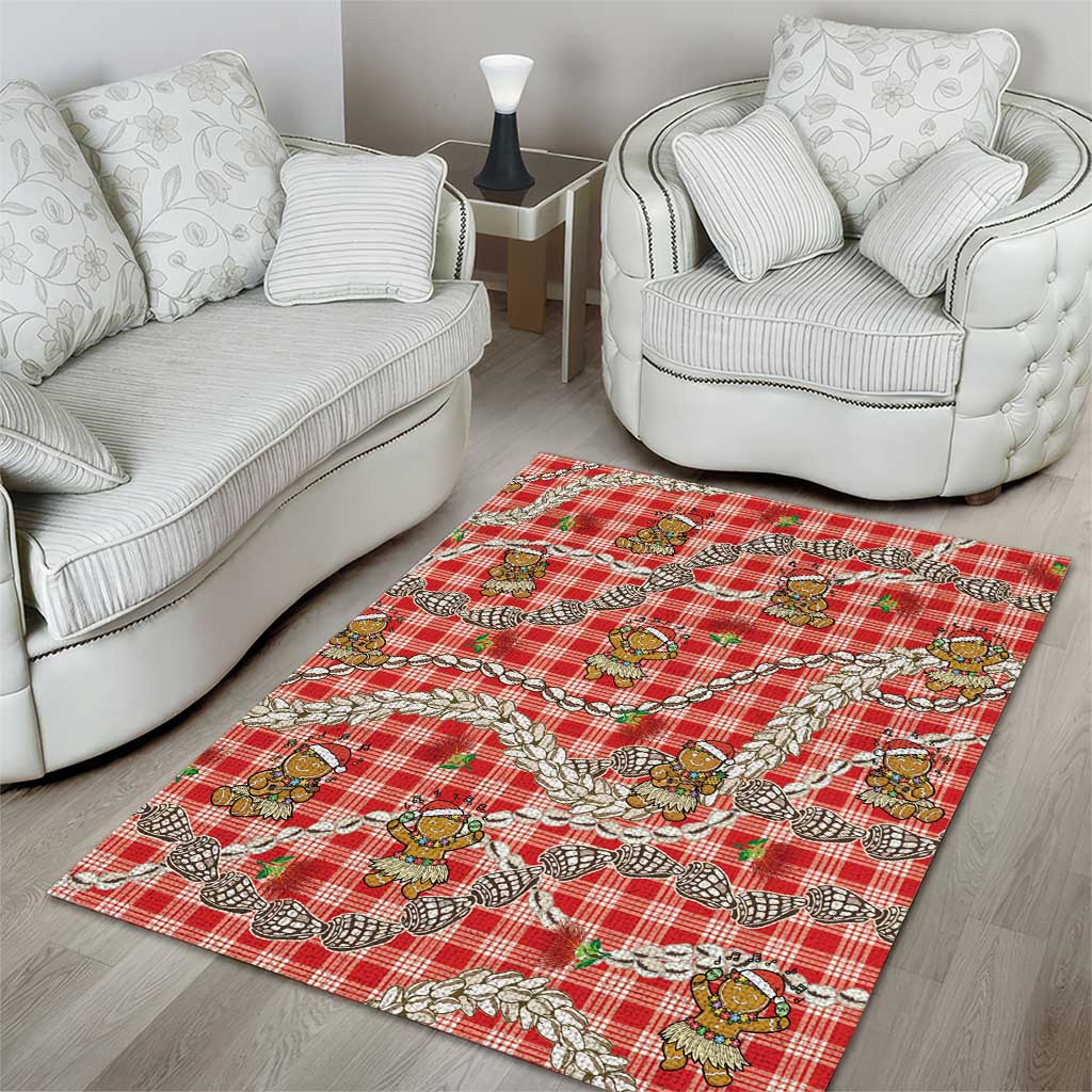 Red Palaka Hawaii Mele Kalikimaka Area Rug Ohia Lehua Shell Leis Funny Gingerbread Santa - Polynesian Pride