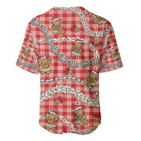 Red Palaka Hawaii Mele Kalikimaka Baseball Jersey Ohia Lehua Shell Leis Funny Gingerbread Santa - Polynesian Pride