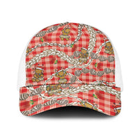 Red Palaka Hawaii Mele Kalikimaka Baseball Net Cap Ohia Lehua Shell Leis Funny Gingerbread Santa - Polynesian Pride