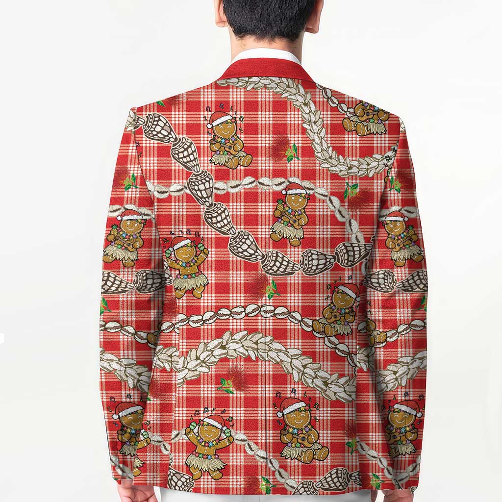 Red Palaka Hawaii Mele Kalikimaka Blazer Ohia Lehua Shell Leis Funny Gingerbread Santa - Polynesian Pride