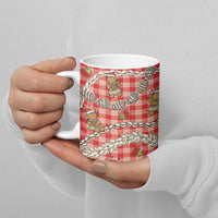 Red Palaka Hawaii Mele Kalikimaka Ceramic Mug Ohia Lehua Shell Leis Funny Gingerbread Santa - Polynesian Pride