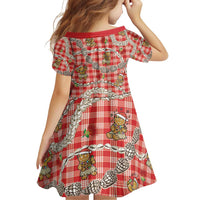 Red Palaka Hawaii Mele Kalikimaka Family Matching Off Shoulder Short Dress and Hawaiian Shirt Ohia Lehua Shell Leis Funny Gingerbread Santa - Polynesian Pride