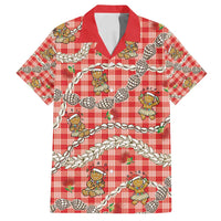 Red Palaka Hawaii Mele Kalikimaka Family Matching Puletasi and Hawaiian Shirt Ohia Lehua Shell Leis Funny Gingerbread Santa - Polynesian Pride