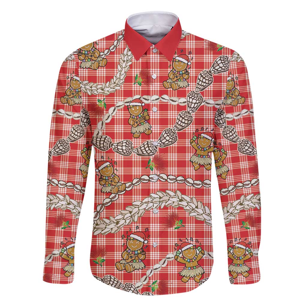 Red Palaka Hawaii Mele Kalikimaka Family Matching Puletasi and Hawaiian Shirt Ohia Lehua Shell Leis Funny Gingerbread Santa - Polynesian Pride