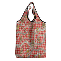 Red Palaka Hawaii Mele Kalikimaka Grocery Bag Ohia Lehua Shell Leis Funny Gingerbread Santa - Polynesian Pride