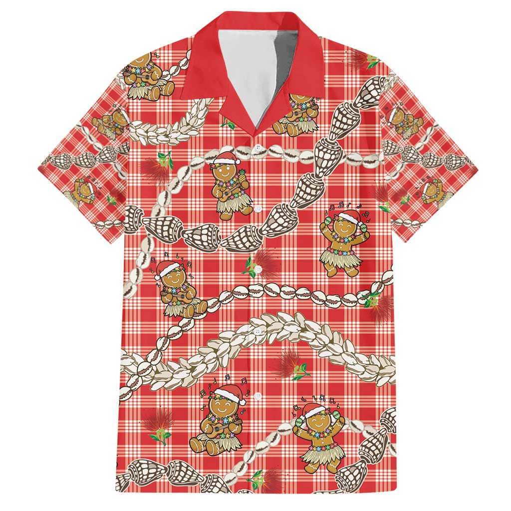 Red Palaka Hawaii Mele Kalikimaka Hawaiian Shirt Ohia Lehua Shell Leis Funny Gingerbread Santa - Polynesian Pride
