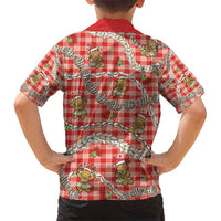 Red Palaka Hawaii Mele Kalikimaka Kid Hawaiian Shirt Ohia Lehua Shell Leis Funny Gingerbread Santa - Polynesian Pride