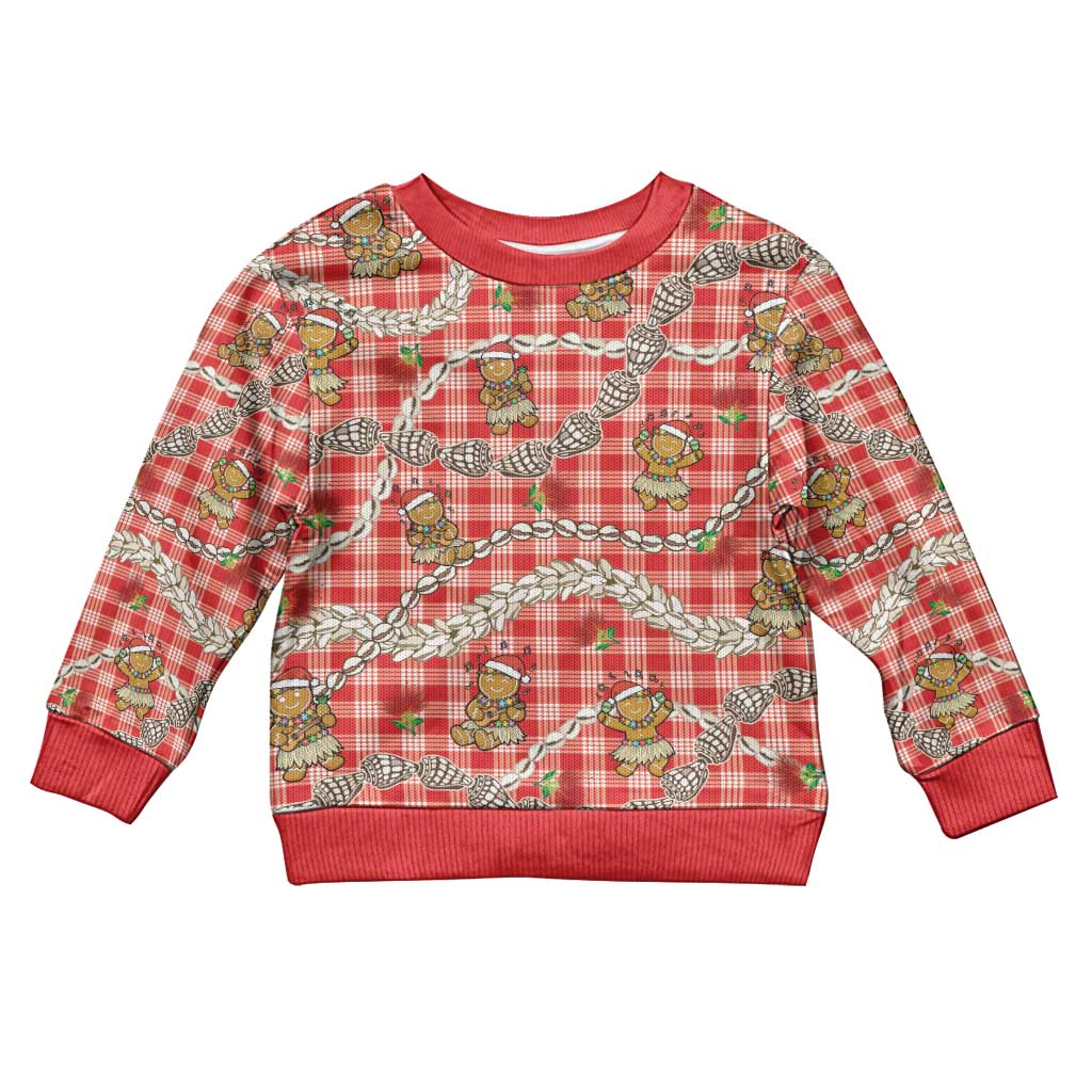 Red Palaka Hawaii Mele Kalikimaka Kid Ugly Christmas Sweater Ohia Lehua Shell Leis Funny Gingerbread Santa - Polynesian Pride